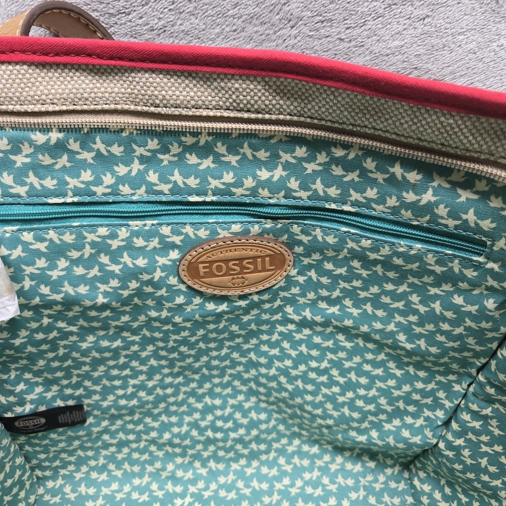 Fossil Key Per Shopper Tote Womens Large Aqua Woven Polka Dot New - Picture 10 of 13